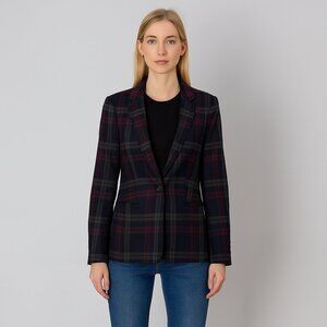 2/$30 Express Classic Plaid Blazer Suit Jacket Navy Red 0 #A0506 TRB3